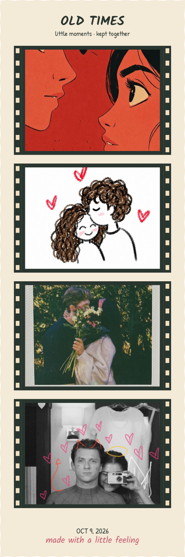 Old TIMES Film-theme photo strip with four decorated portraits
